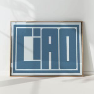 blue ciao typography print modern geometric poster