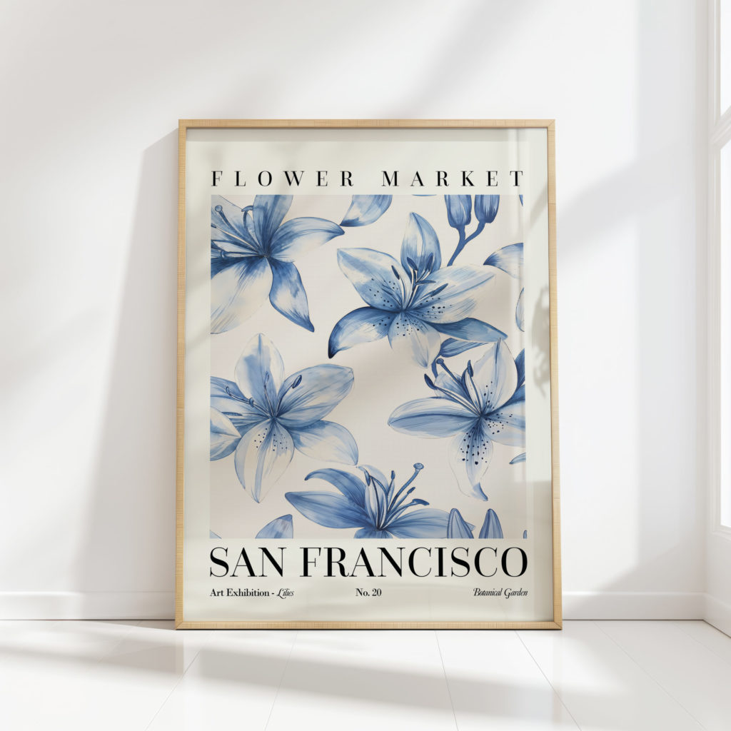 blue floral art print san francisco flower market