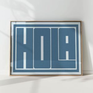 blue hola typography print modern geometric poster