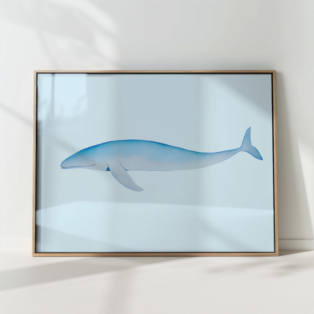 blue whale watercolor art print for home decor