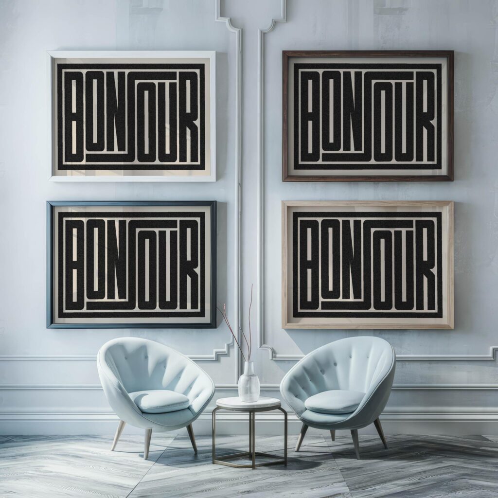 bonjour 3x4 framed posters mockup