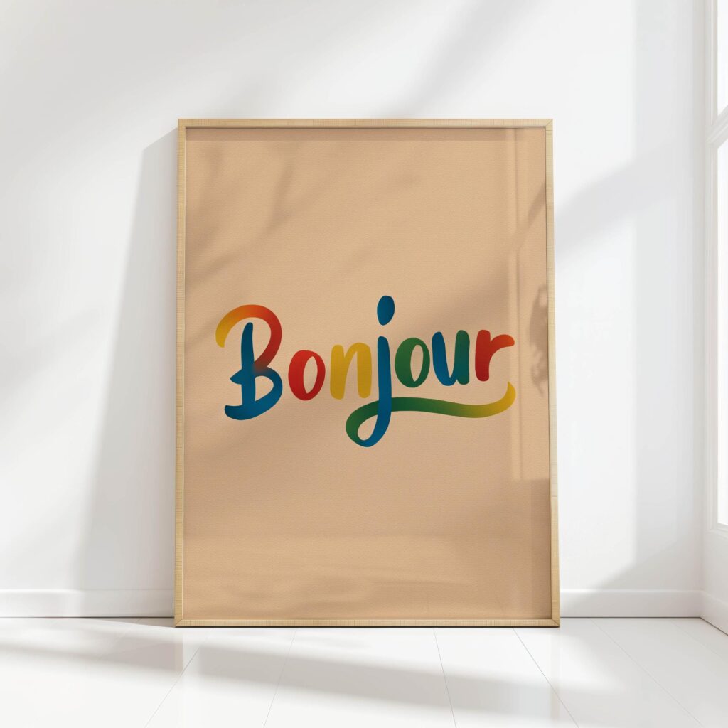 bonjour minimalist typography print colorful poster