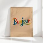 bonjour minimalist typography print colorful poster