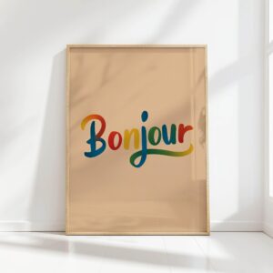 bonjour minimalist typography print colorful poster