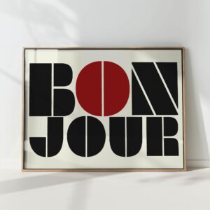bonjour typography print bold red circle design