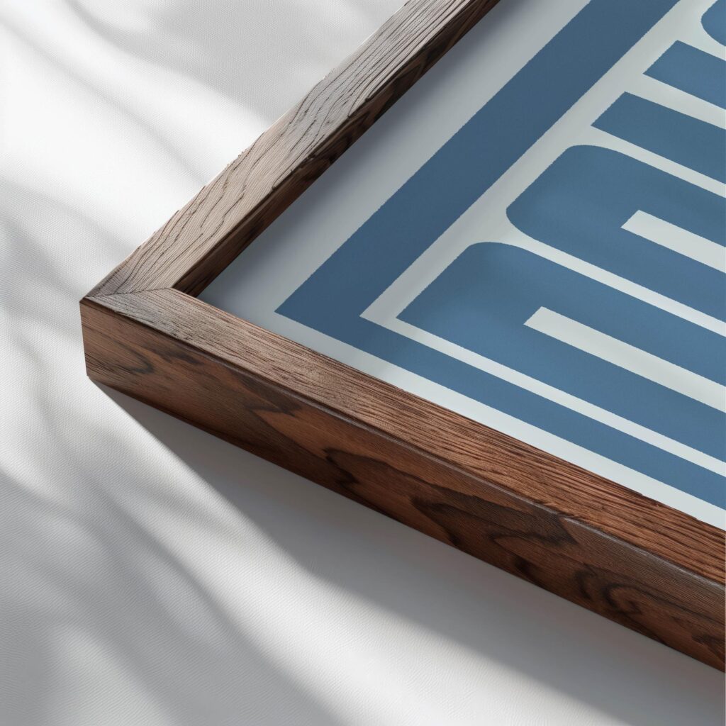 bonjour blue 3x4 close up dark wood mockup