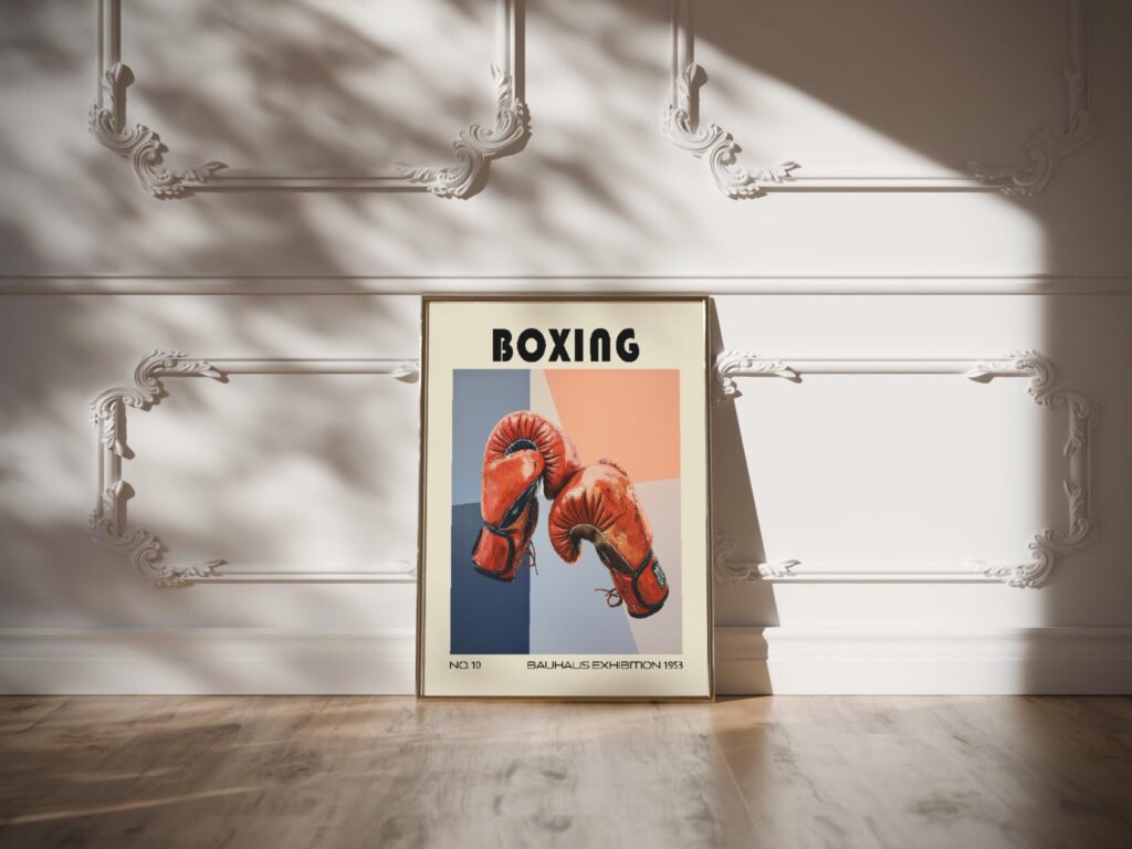 boxing gloves mid century print colorful sports art
