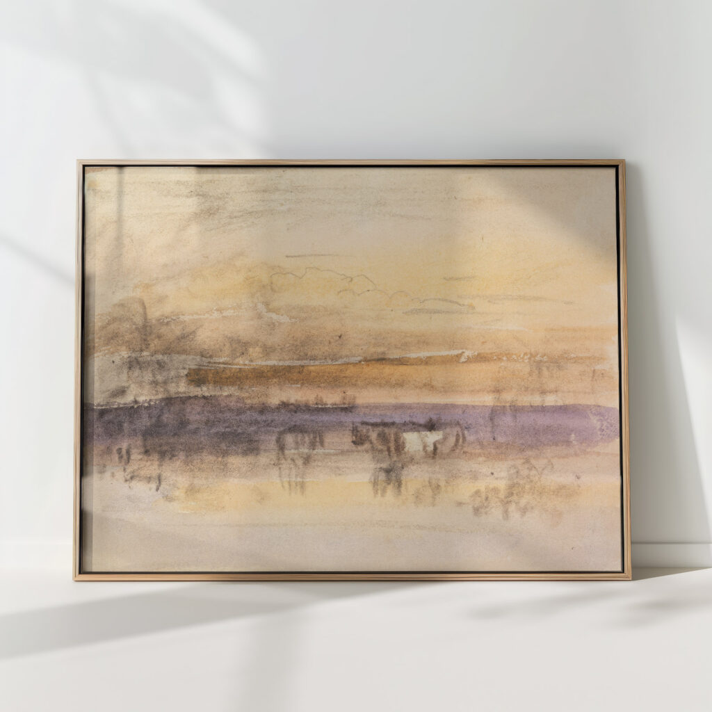 cattle watering at sunset john varley high quality print