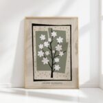 cherry blossom branch mid century print neutral tones