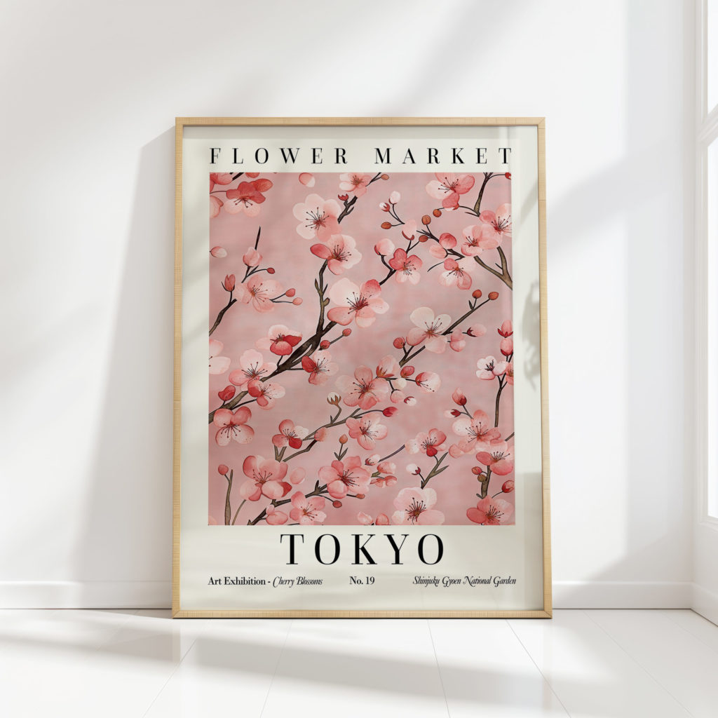 cherry blossom floral artwork print for home decor
