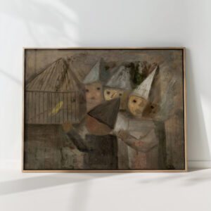 children in front of a cage with a canary 1929 tadeusz makowski high quality print