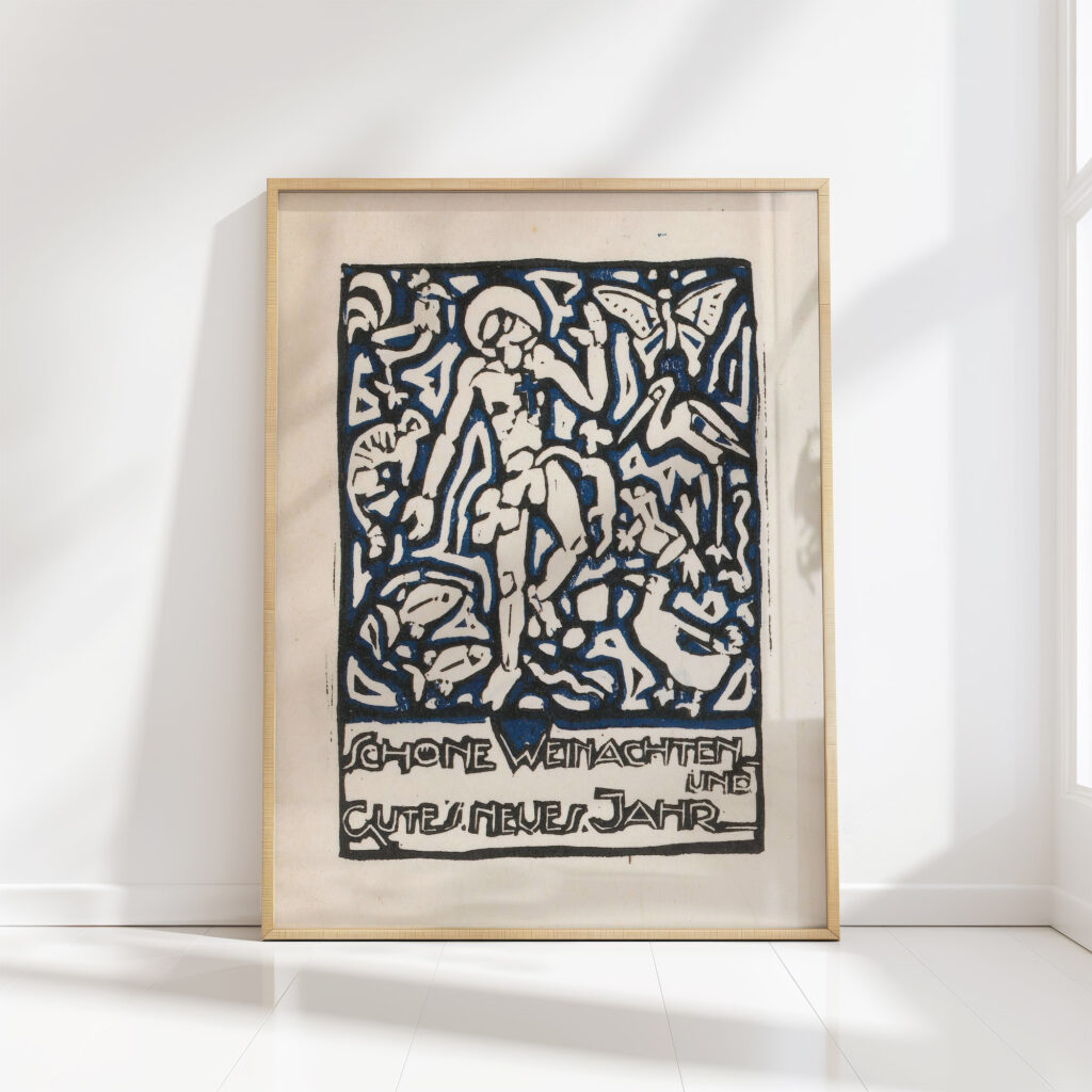 christmas card with human figure and animals 1906 reijer stolk high quality print