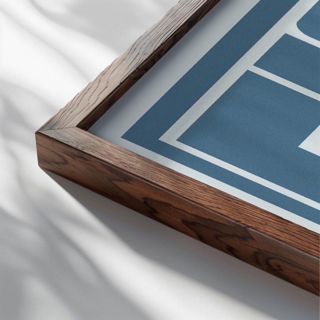 ciao blue grain 3x4 close up dark wood mockup