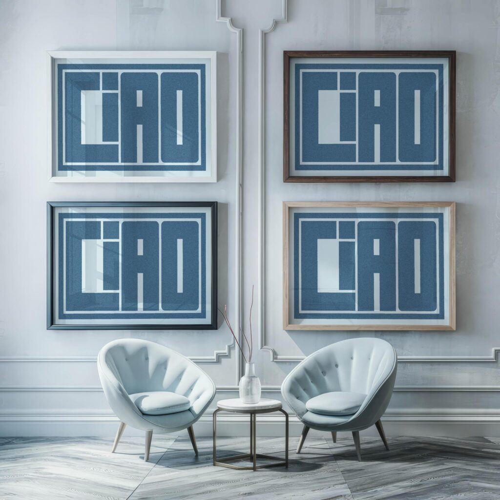 ciao blue grain 3x4 framed posters mockup