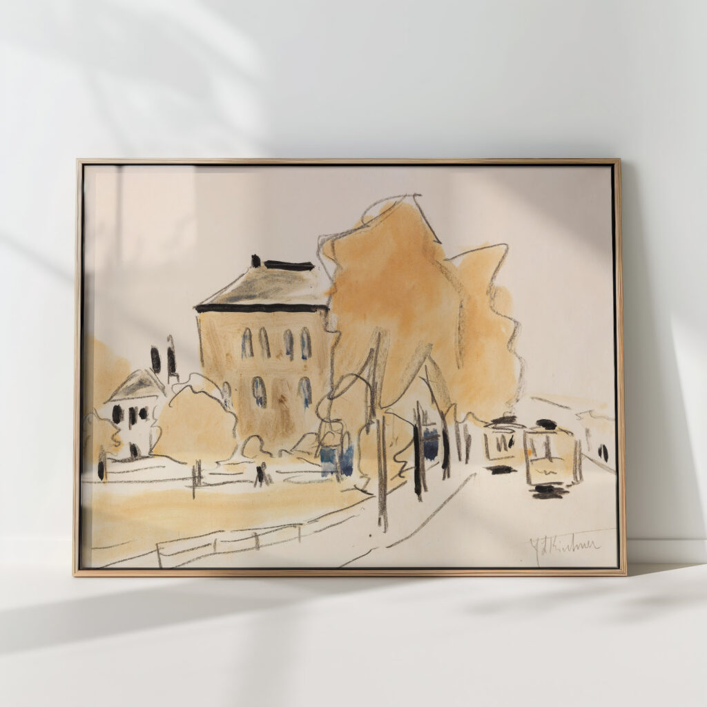 city landscape with two trams street railway berlin street in dresden 1909 1911 ernst ludwig kirchner high quality print