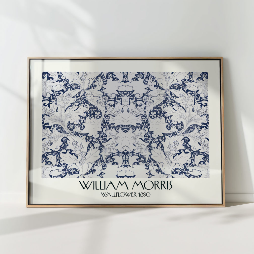classic william morris blue white floral art print