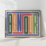 colorful bonjour typography print modern geometric poster