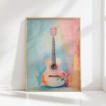 colorful guitar and rose artistic print for home decor