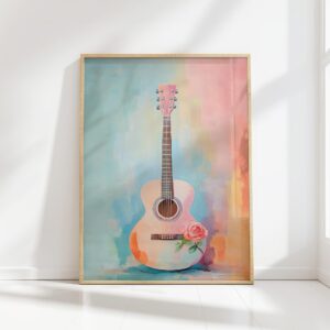colorful guitar and rose artistic print for home decor