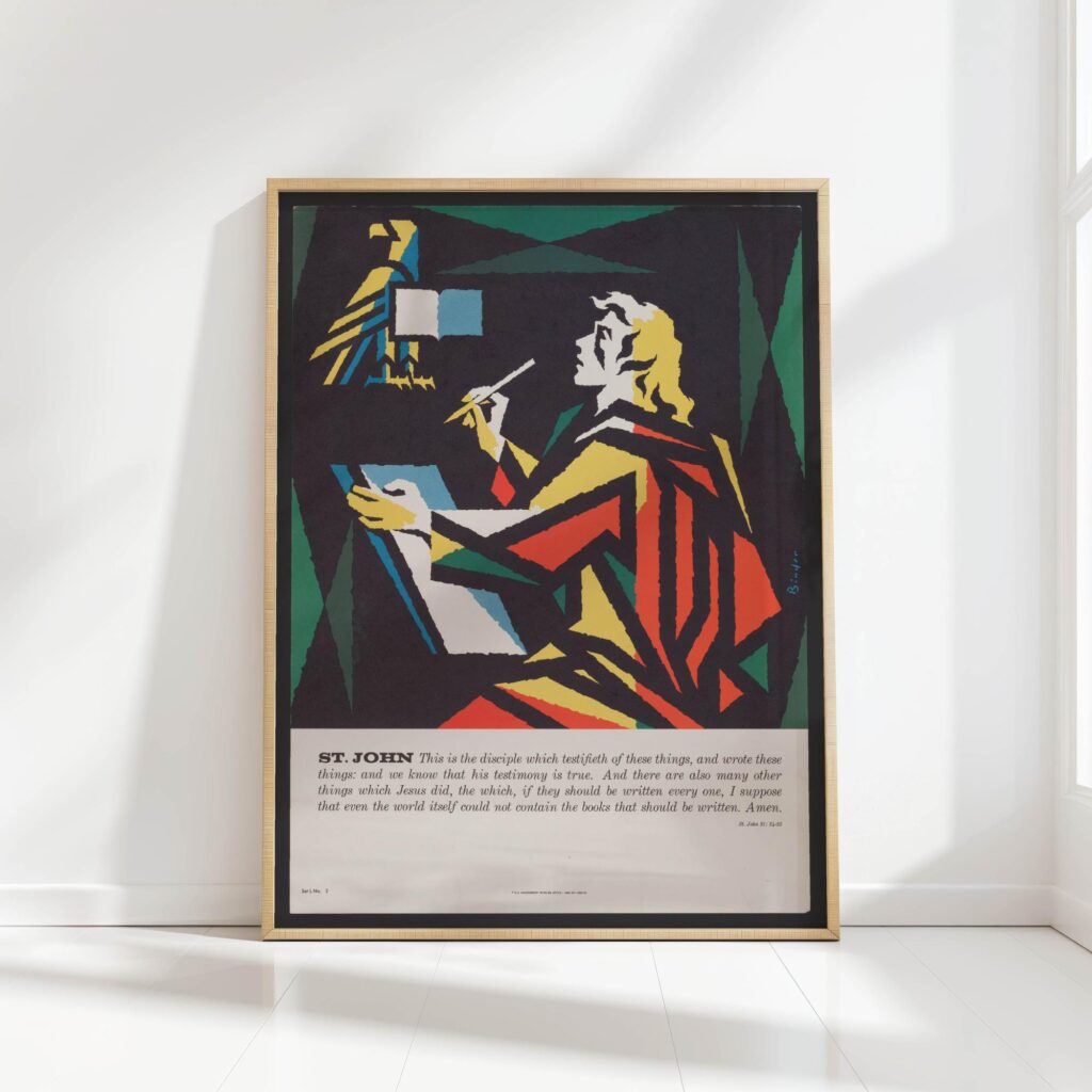 colorful st john religious art print for wall decor joseph binder 1962