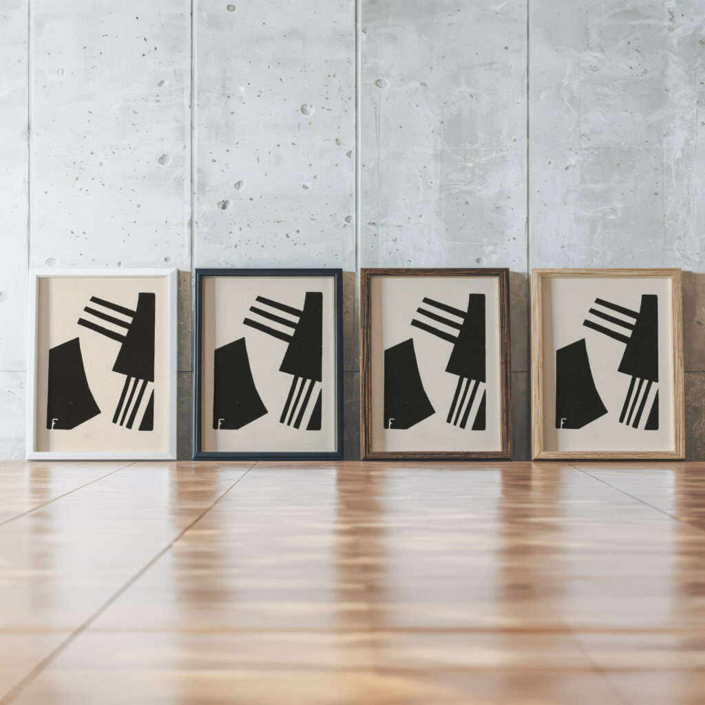 composition around 1938 Otto Freundlich framed posters mockup