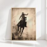cowboy rodeo riding bronco art print sepia tone western poster 1