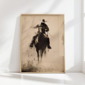 cowboy rodeo riding bronco art print sepia tone western poster 2