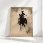cowboy rodeo riding bronco art print sepia tone western poster 3