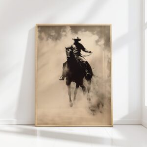 cowboy rodeo riding bronco art print sepia tone western poster 3