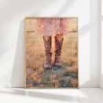 cowgirl boot print preppy wall art sunset
