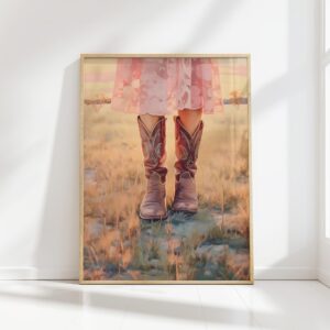 cowgirl boot print preppy wall art sunset