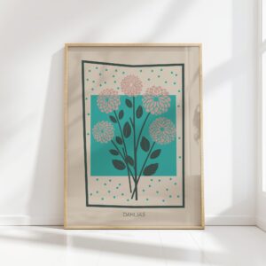 dahlia flowers mid century print retro palette