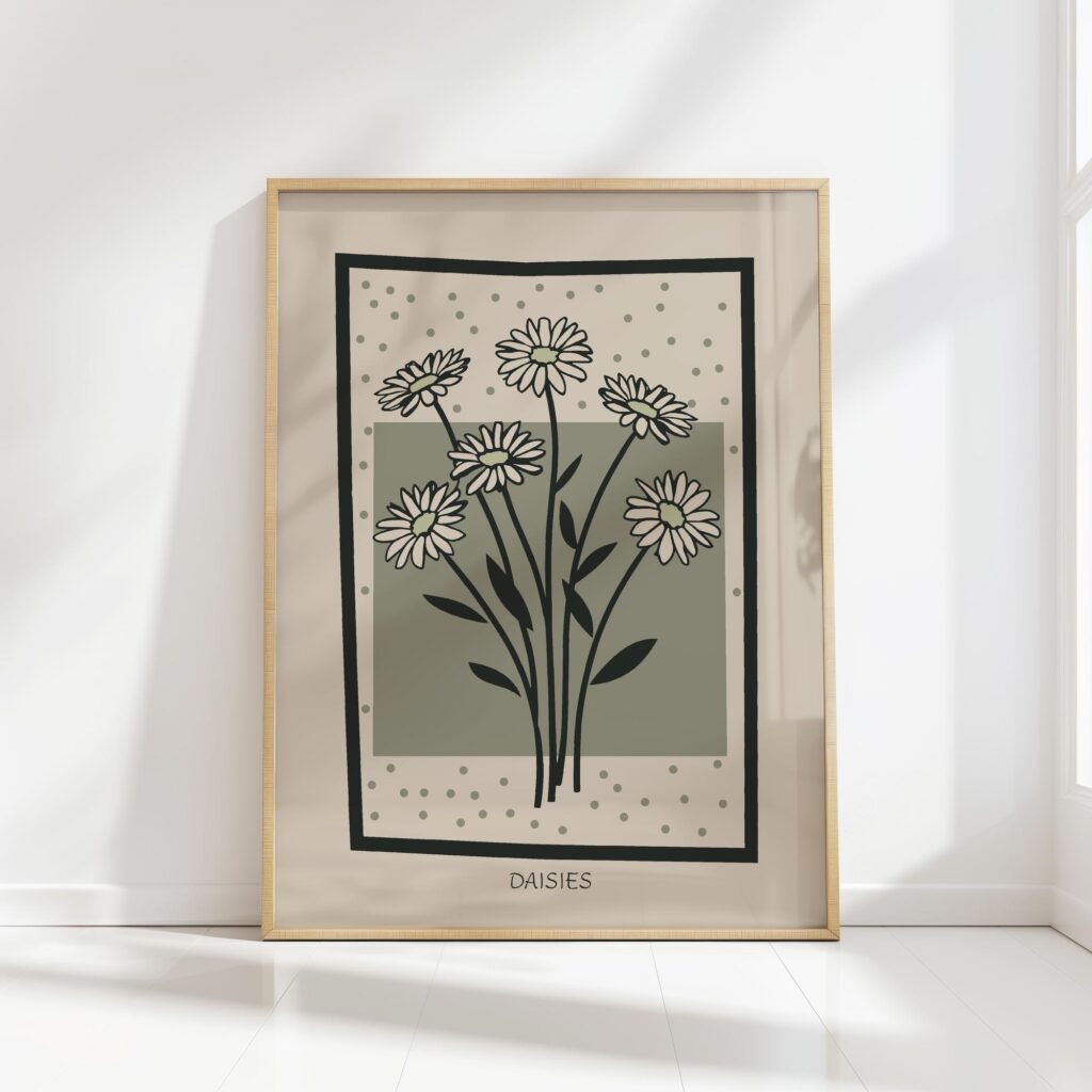 daisy bouquet mid century print simple elegance