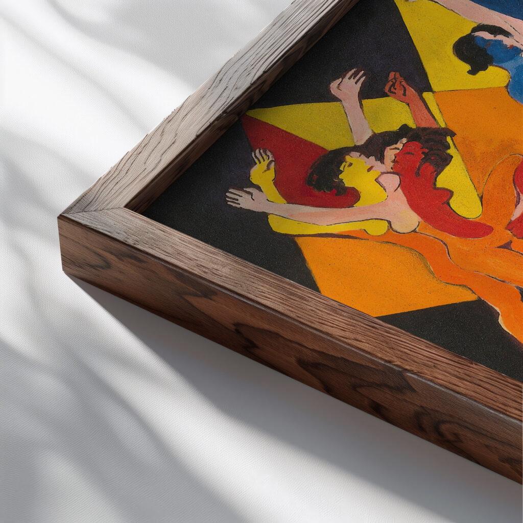 dancing girls in colourful rays 1932 1937 Ernst Ludwig Kirchner close up dark wood mockup