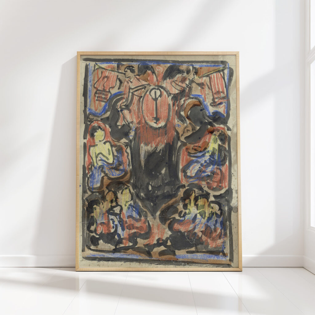 decorative design with two heralds at the top 1874 1945 carel adolph lion cachet high quality print