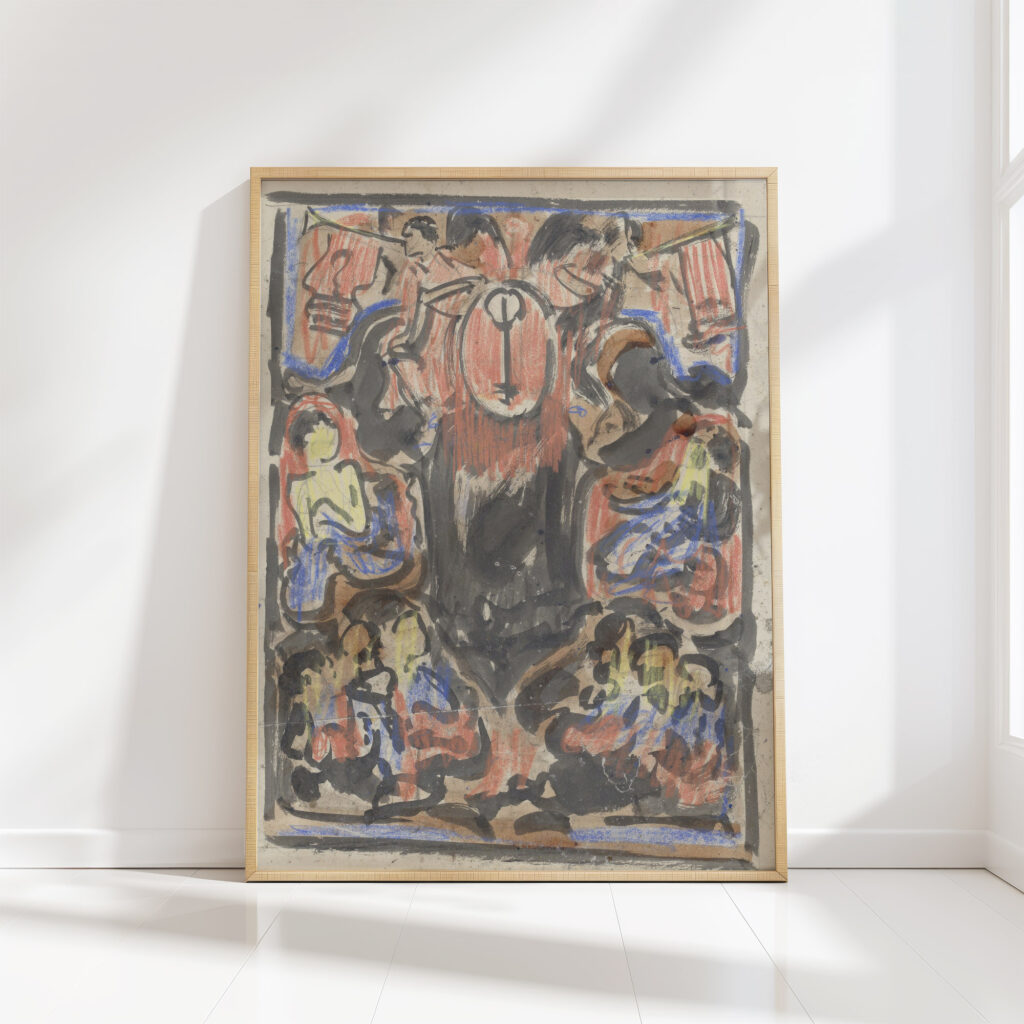 decorative design with two heralds at the top 1874 carel adolph lion cachet high quality print