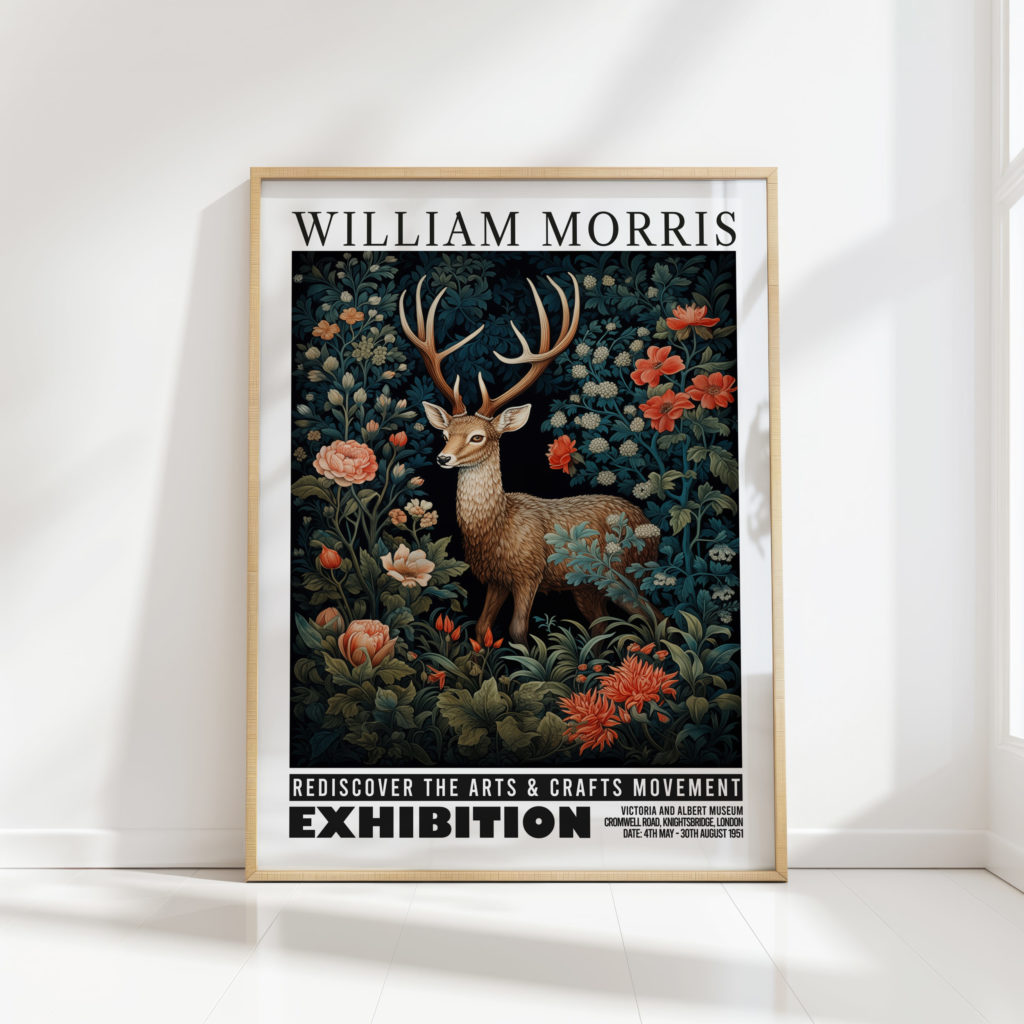 deer william morris print floral poster