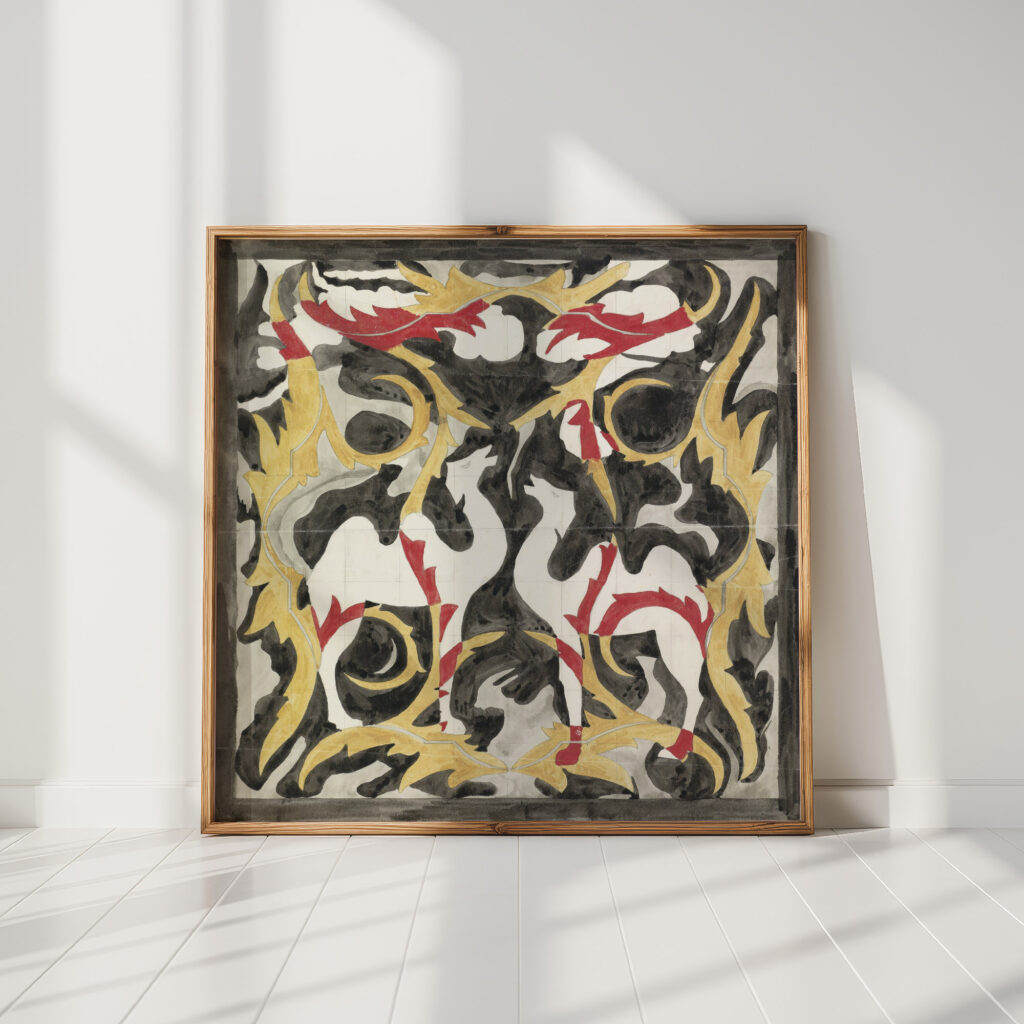 design for a tile tableau with two camels 1874 carel adolph lion cachet high quality print