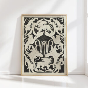 design for an ex libris with monogram and lions 2 1874 carel adolph lion cachet high quality print