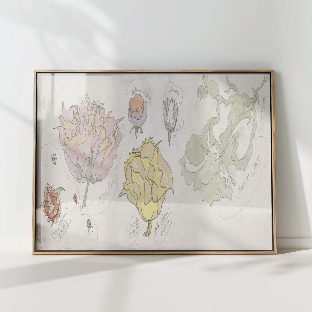 design for pottery decoration pomegranate flower peony yellow flower and rattle leaf 1919 07 16 theo colenbrander high quality print