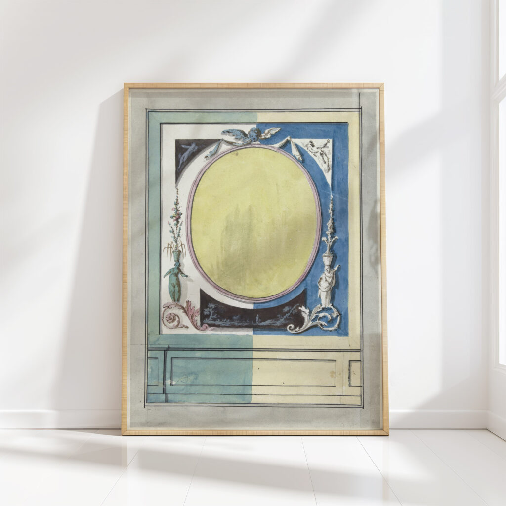 design for room decoration with a panel with a central yellow oval 1767 1823 abraham meertens high quality print