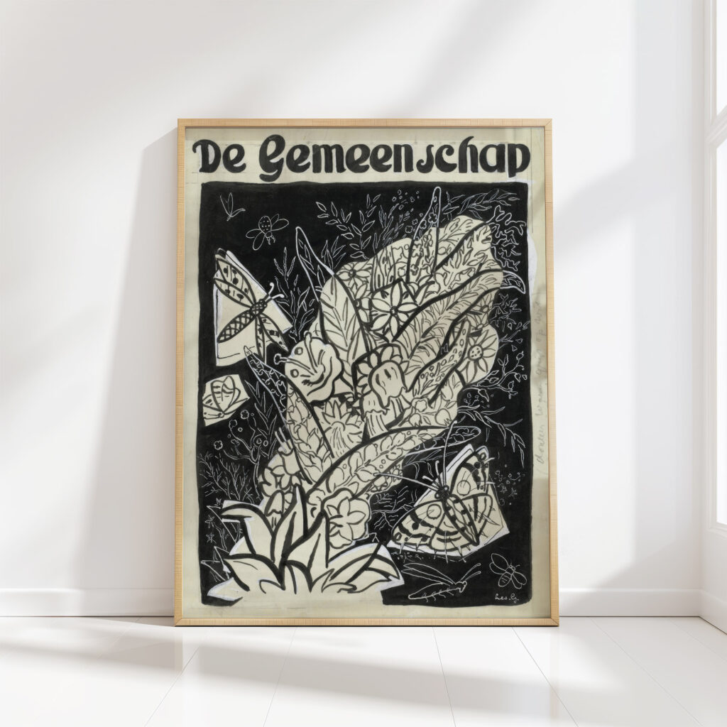 design for the cover of de gemeenschap with a depiction of butterflies flying around leaves and flowers 1891 leo gestel high quality print