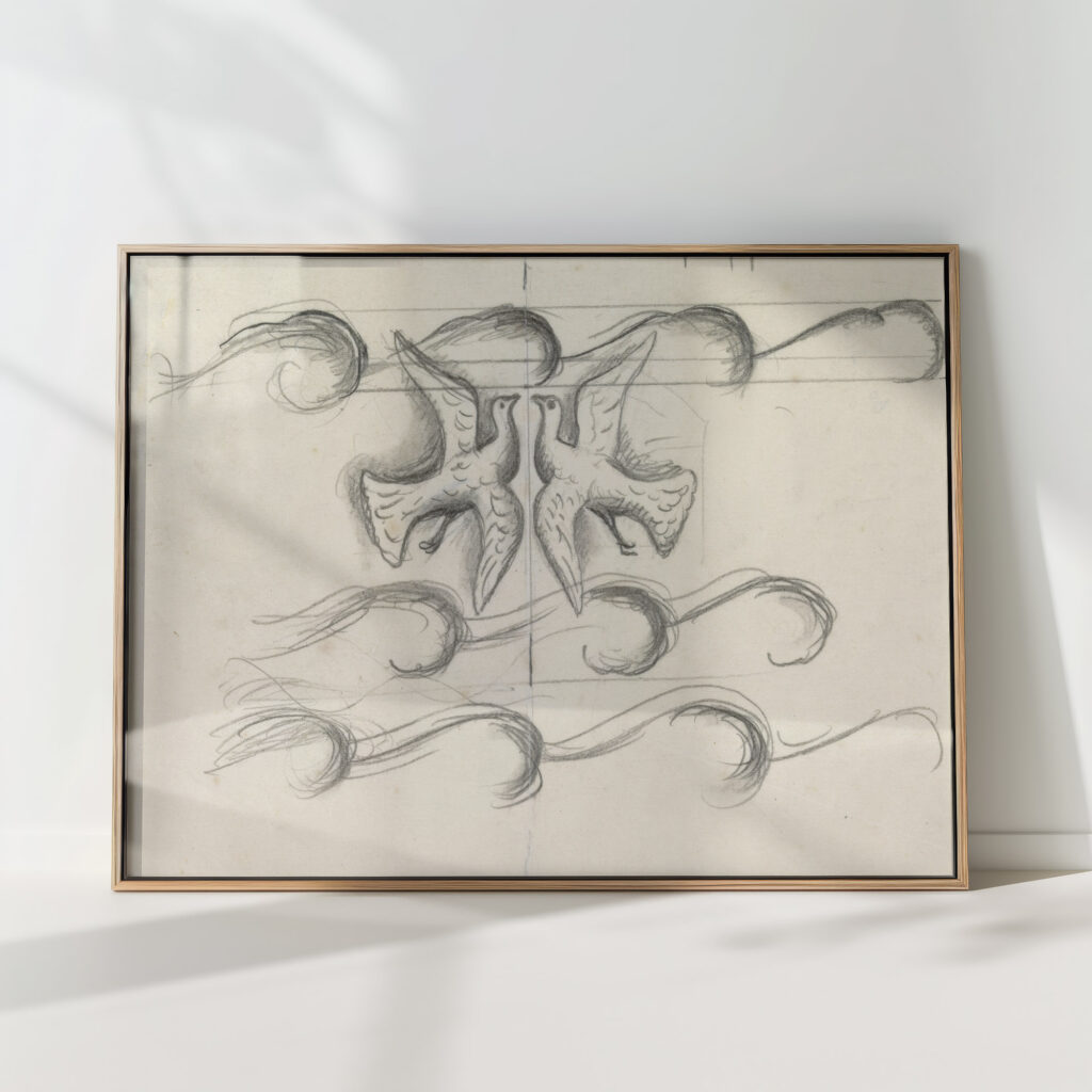 designs for a watermark on a banknote two doves flying above the waves 1891 leo gestel high quality print