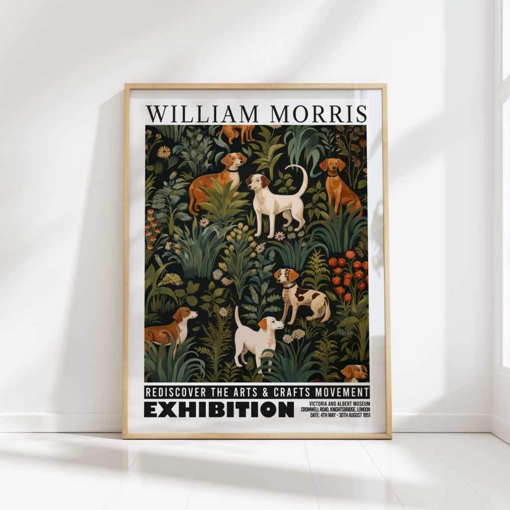 dog william morris print floral poster