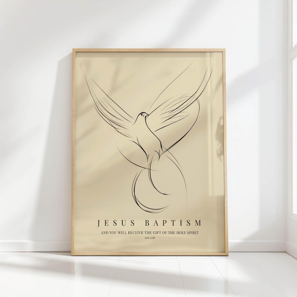 dove christian jesus baptism line art minimalist christian print