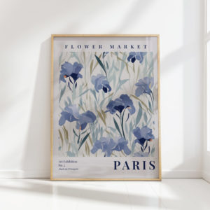 elegant blue iris flower market print for wall decor