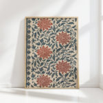 elegant floral artwork print in warm red and blue tones