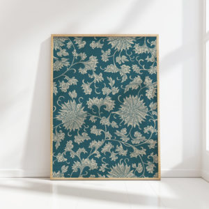 elegant floral pattern print in classic blue ivory