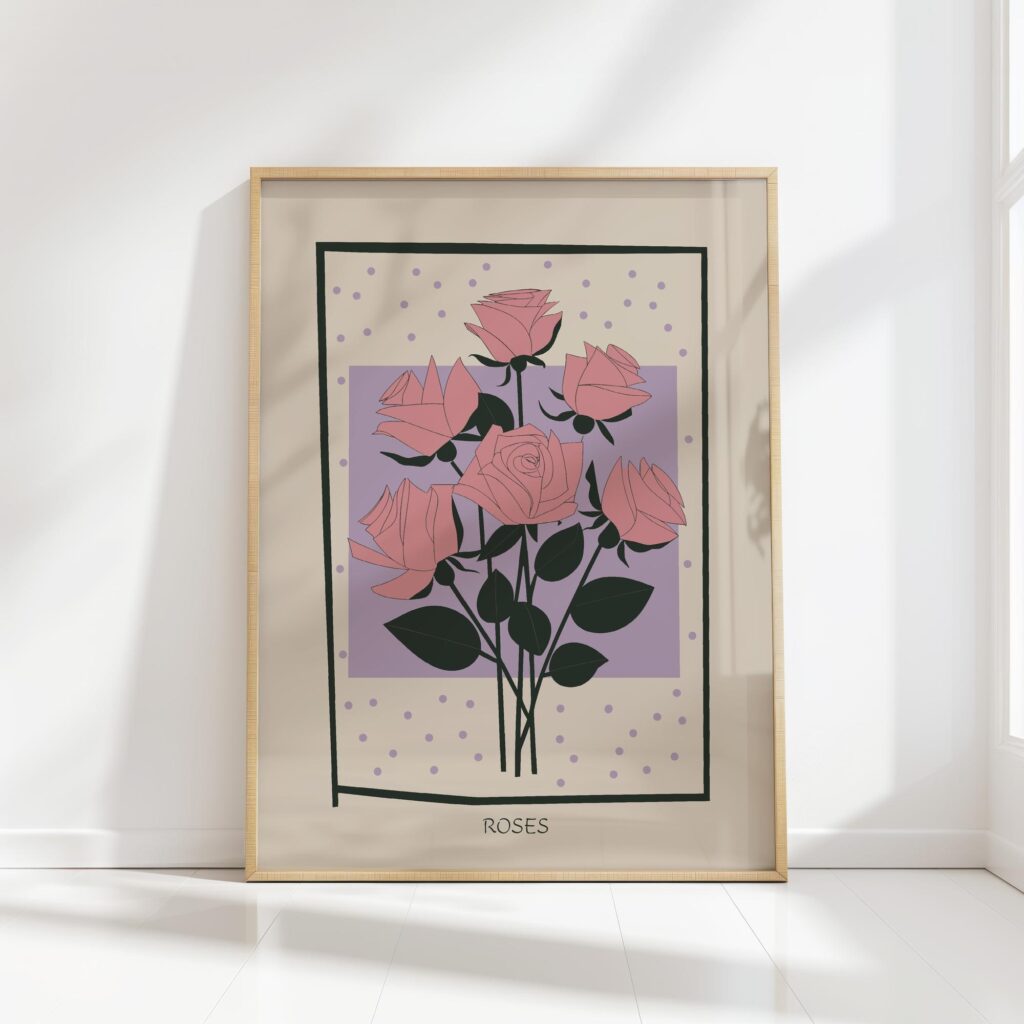 elegant roses mid century print floral charm