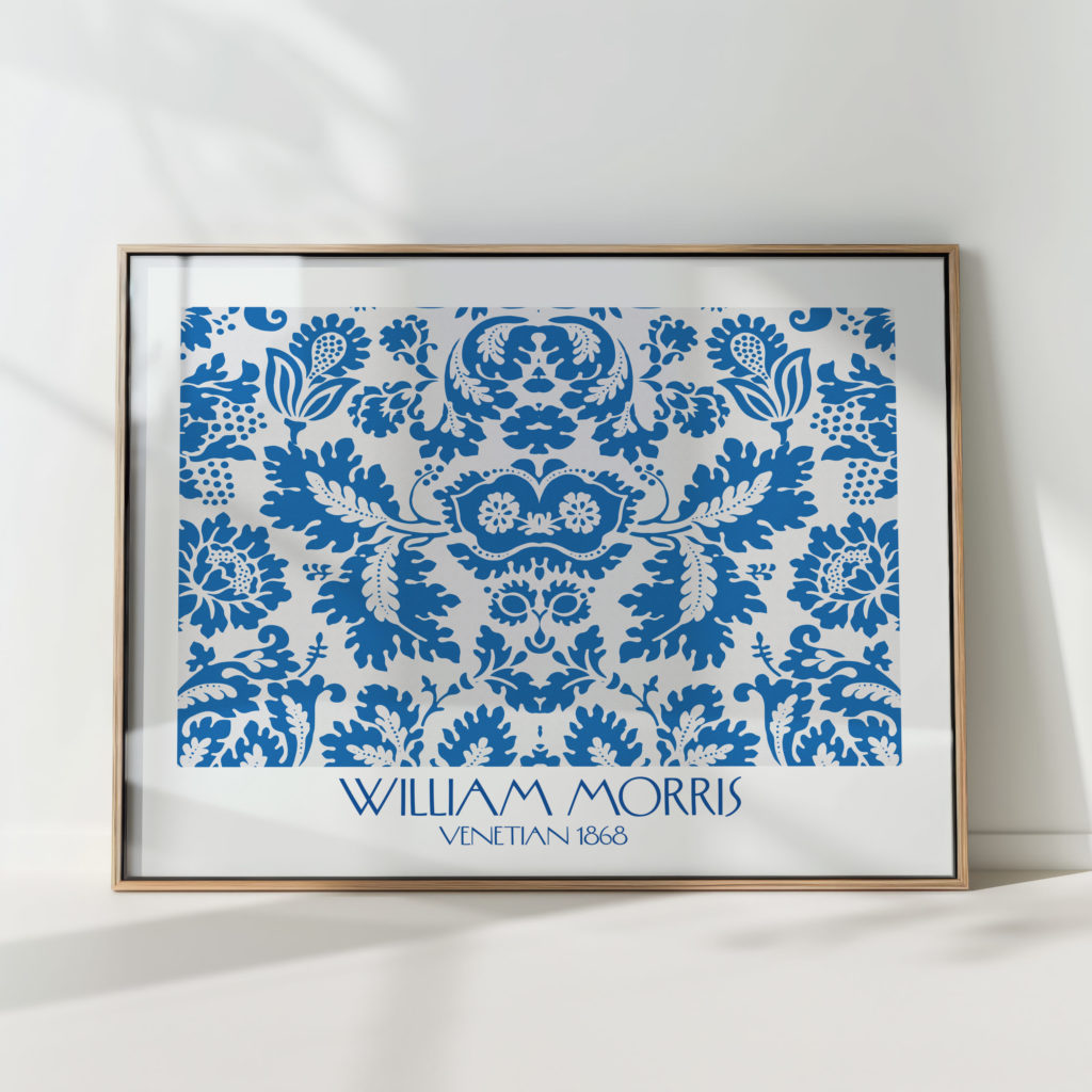 elegant william morris blue floral art print for home